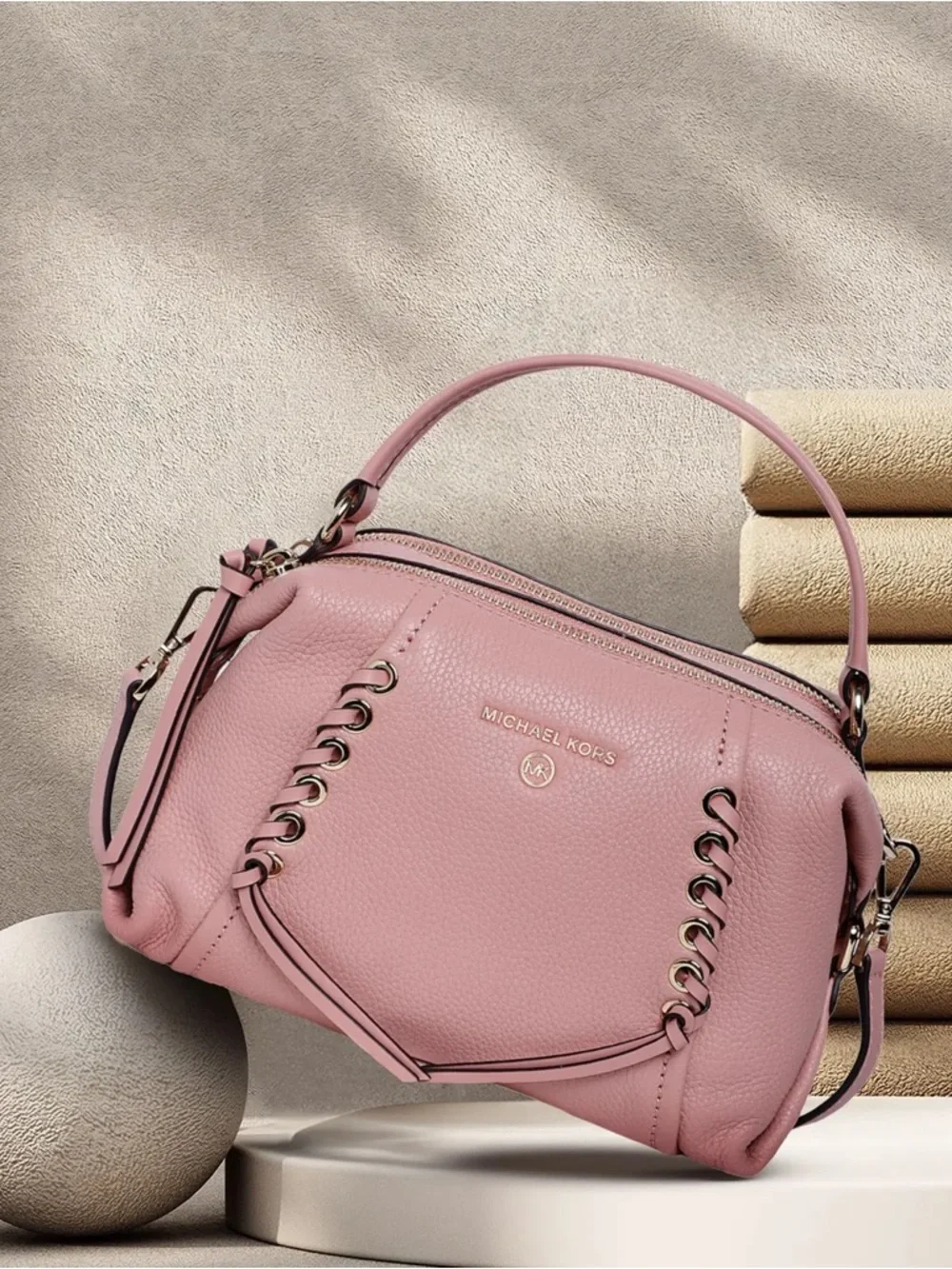 Michael Kors Sia Small‎ Double-Zip Crossbody Blush Pink Leather Bag